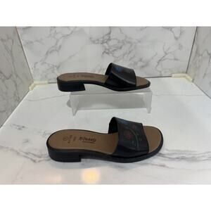 Romano Leather Women's Slide-in Sandals Black Floral "Nina" Made in Brazil Sz. 6